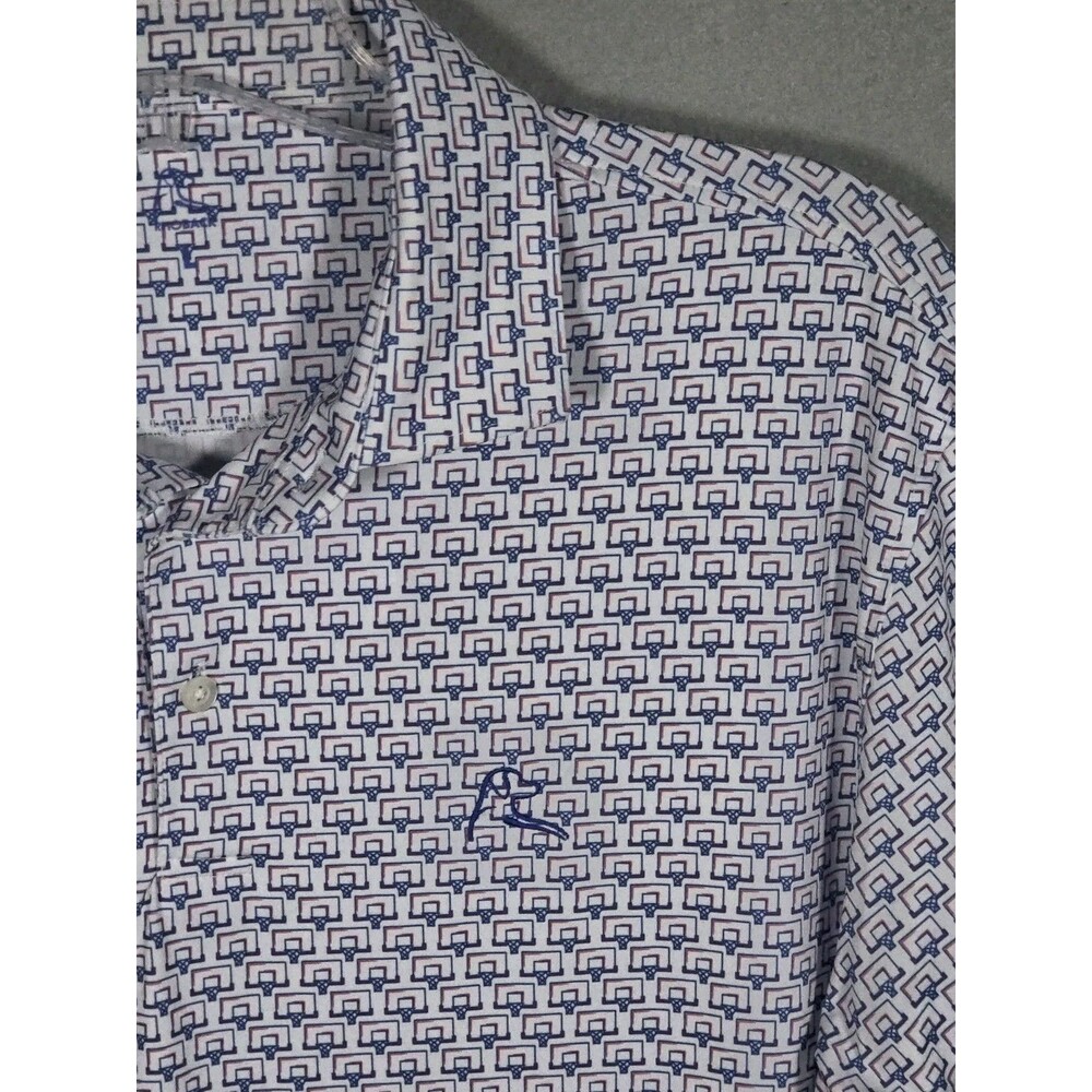 Rhoback Polo Shirt Mens L White Basketball Goal All Over Print Golf Shirt